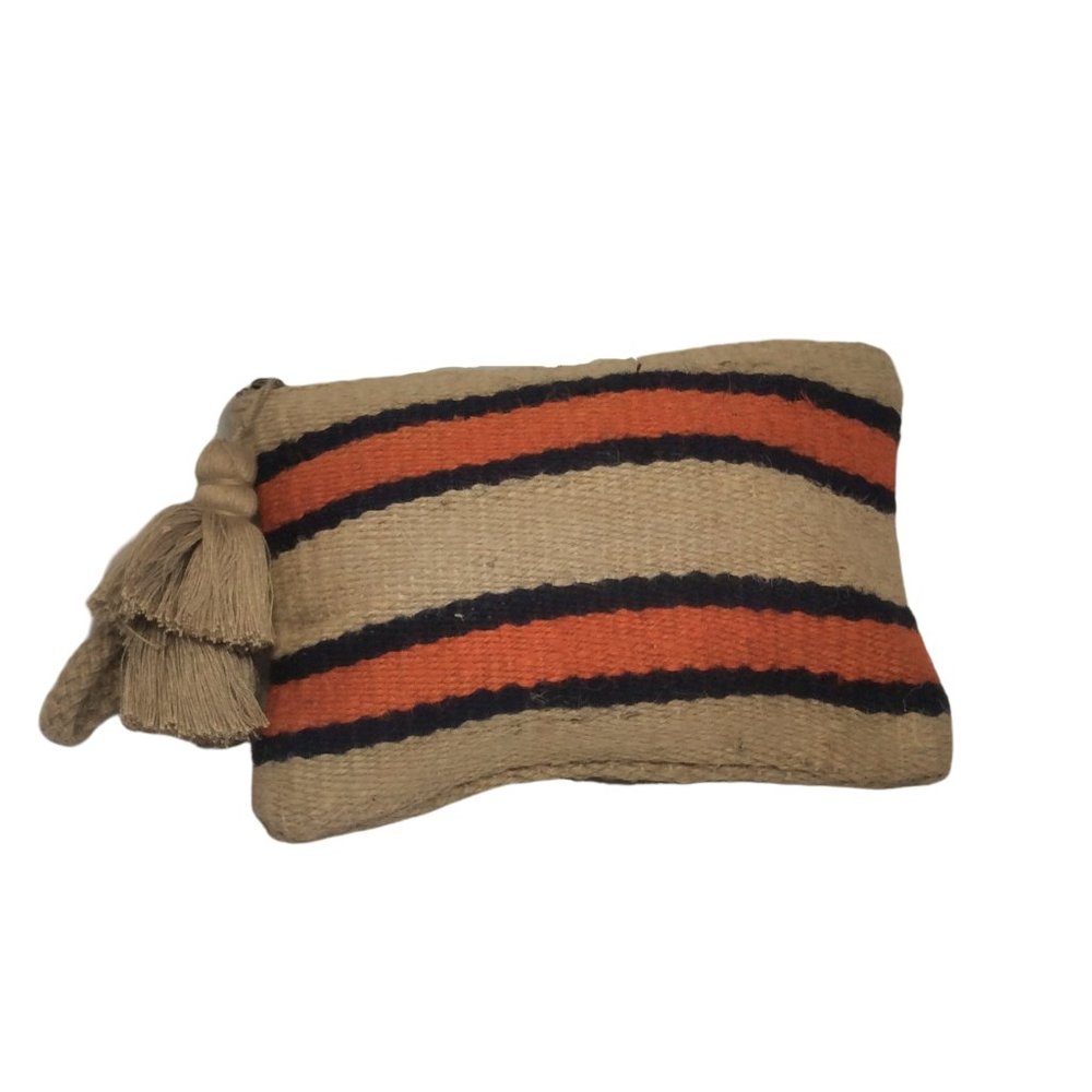 J Jill Handbag Tassel Zipper Orange Blue Stripe Jute & Cotton One Size India